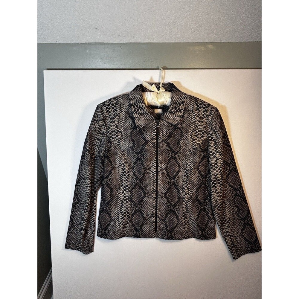 Positive Attitude Womens Size 14 Snake Print Zip Front Jacket Black Gray Career - Picture 4 of 15
